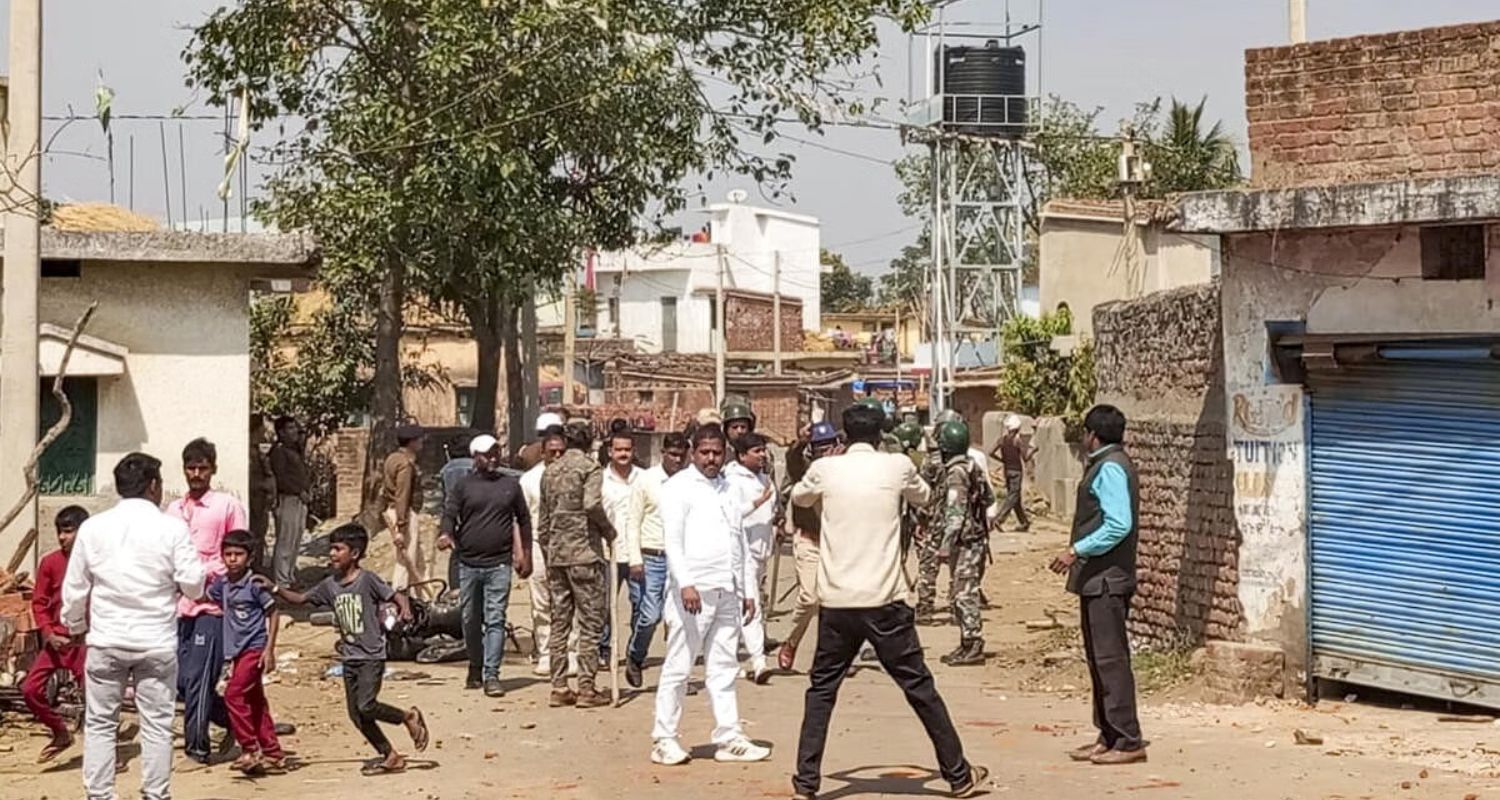 Security personnel deployed to maintain law and order after a violent clash broke out between two communities, in Hazaribagh district, Jharkhand, Wednesday.