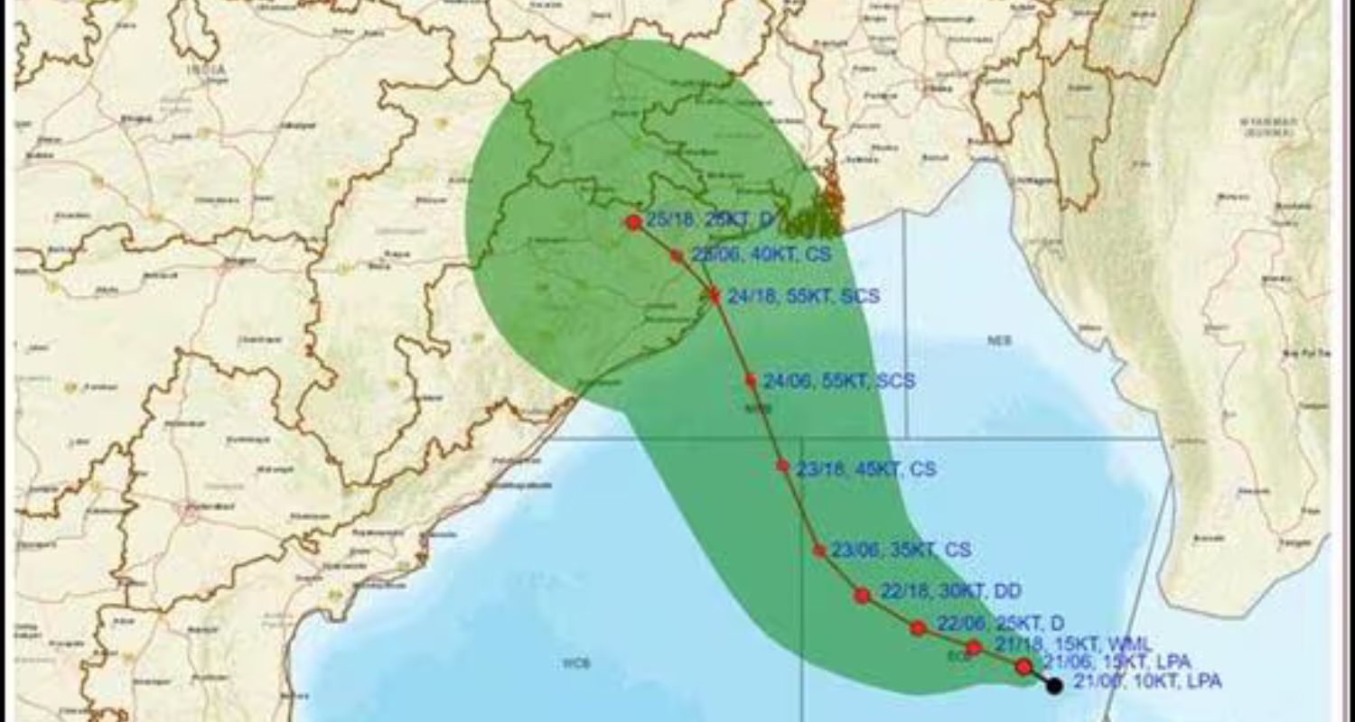 Satellite imagery of the trajectory of cyclone Dana - IMD.